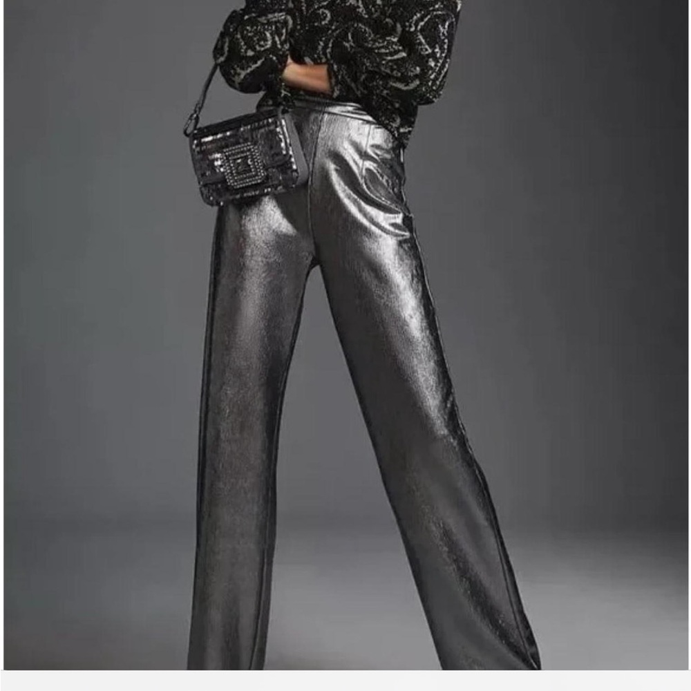 Anthropologie Metallic Gray Wide Leg Pants